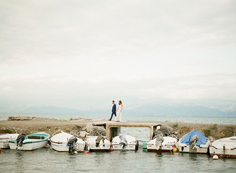 Greek film photographers + greece wedding photographers Les Anagnou | bridal portraits and a two piece wedding gown