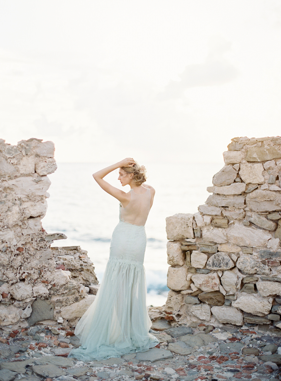 Pale blue, backless wedding gown by Cinobi Cinobi | Greece wedding inspiration | Greek wedding photographers Les Anagnou