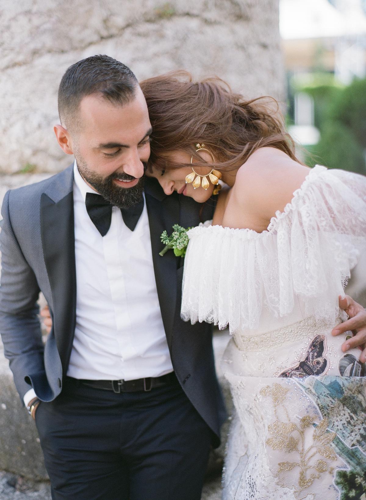 bride and groom during their portrait session on wedding day in Beirut