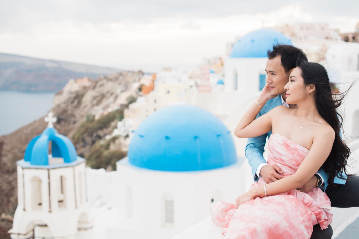 Blue churches engagement session in Santorini