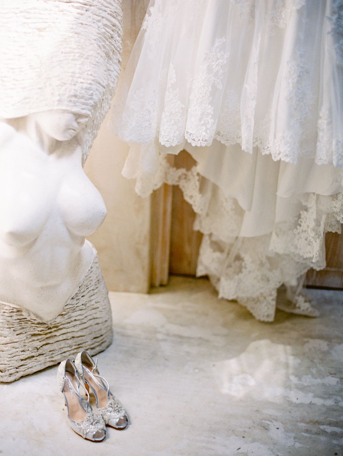wedding dress detail shot at Cavo Ventus Santorini