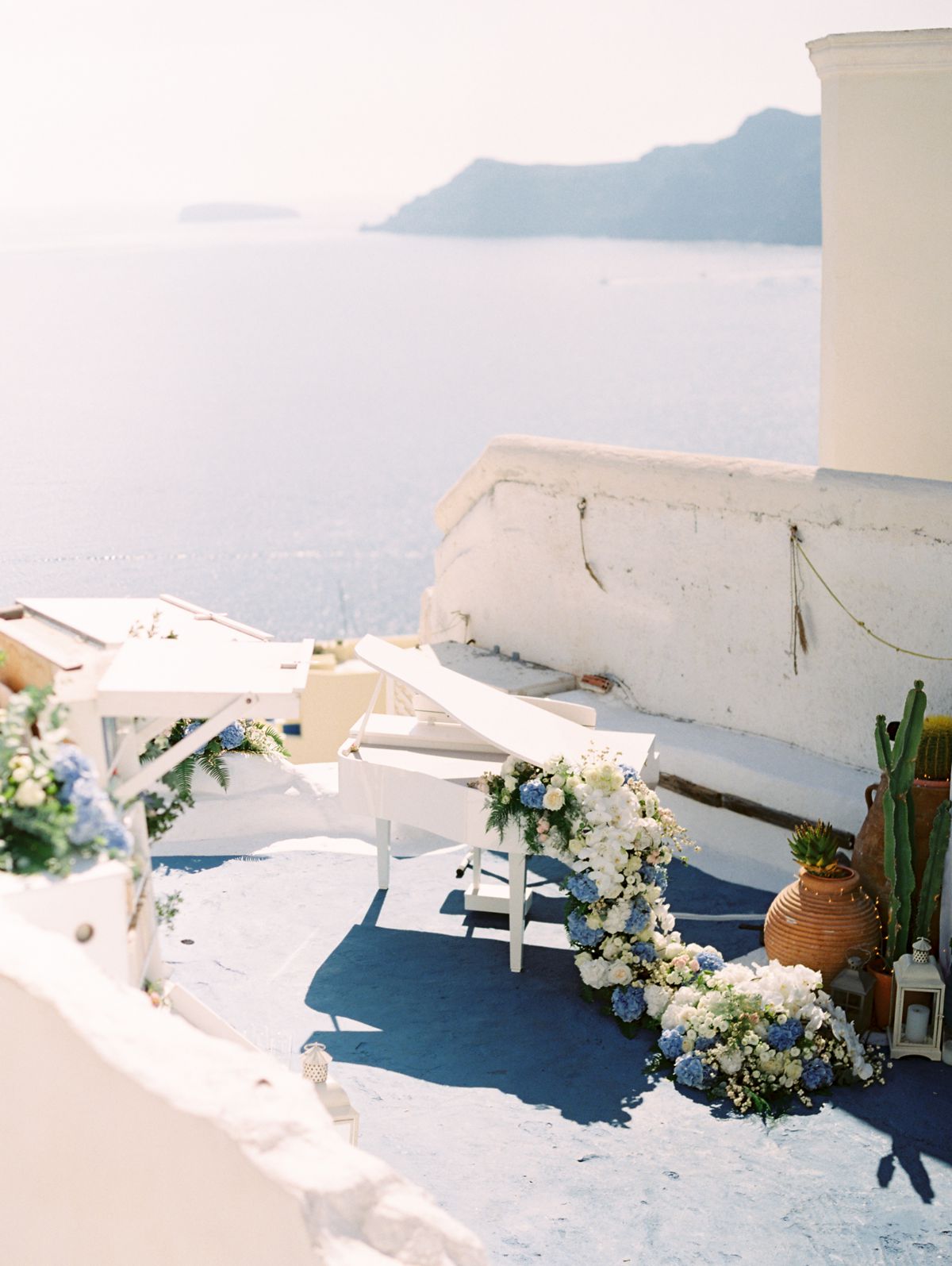 A proposal with a piano at Santorini island