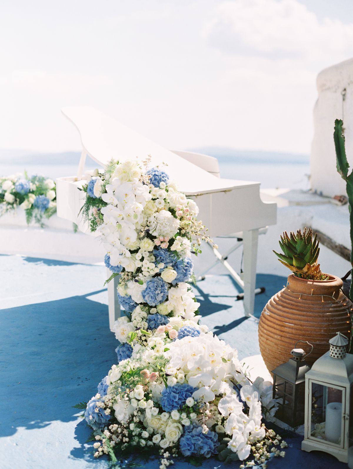 A proposal with a piano at Santorini island