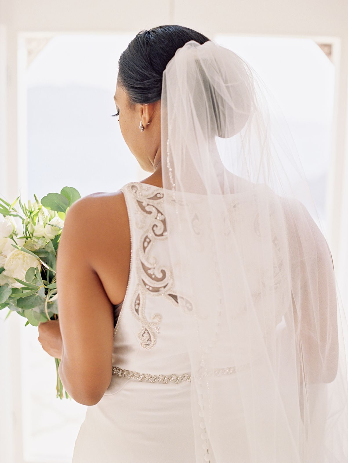 Portrait of bride at Canaves Oia, santorini