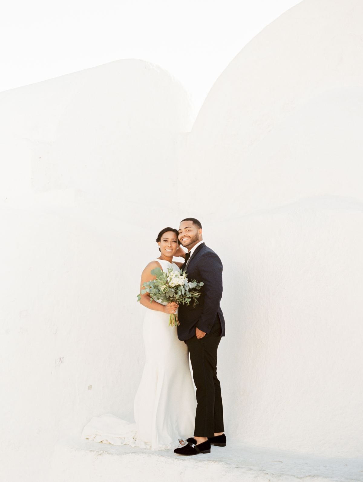 Portrait of bride and groom at Canaves Oia, Santorini