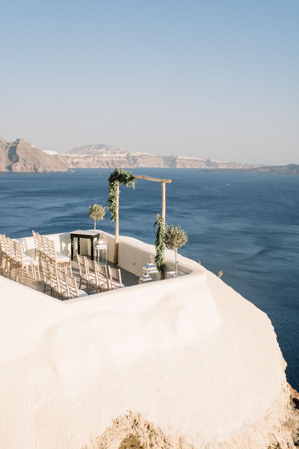 Set up for elopement at Canaves Oia, Santorini