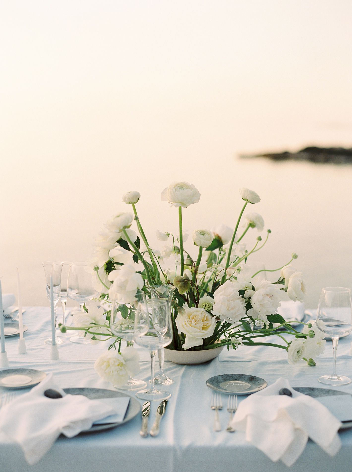 table set up at beach wedding in spetses