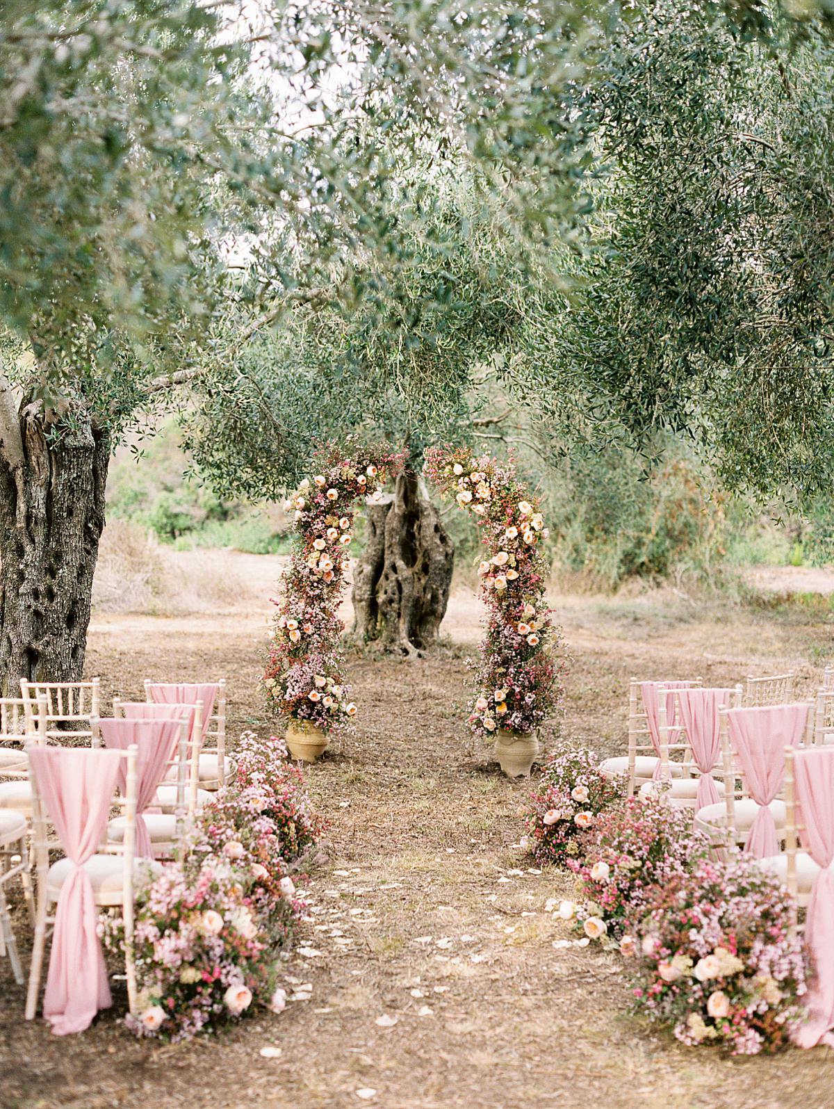 ceremony set up in an olive garden