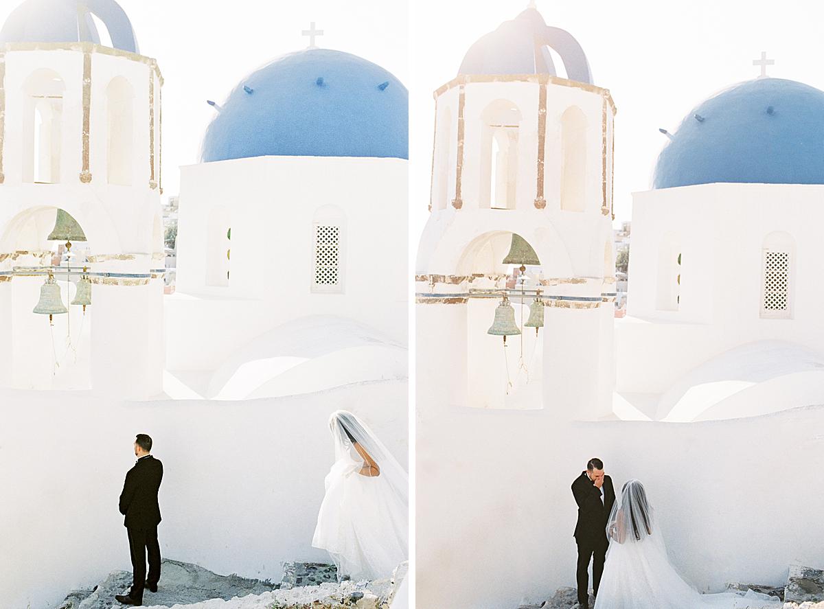 first look at blue domes Oia santorini
