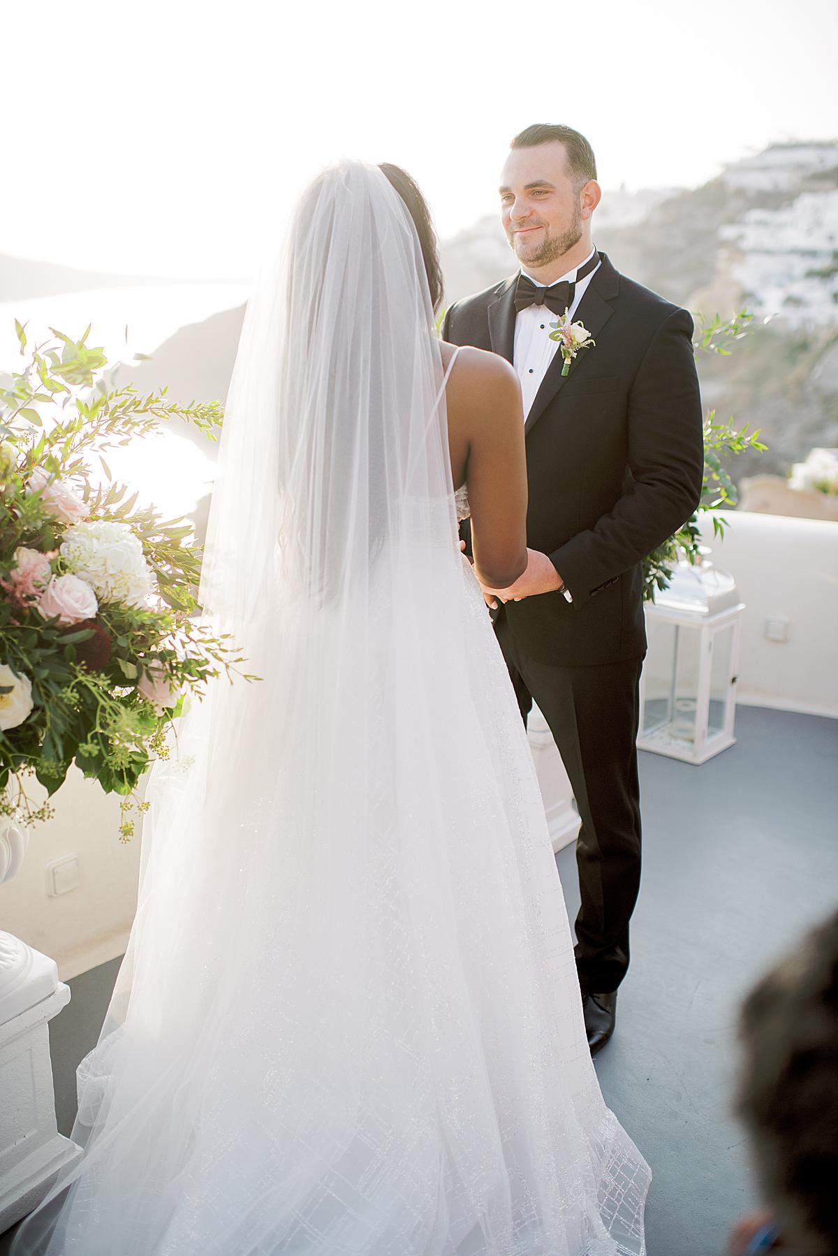 bride and groom at Canaves Oia Santorini