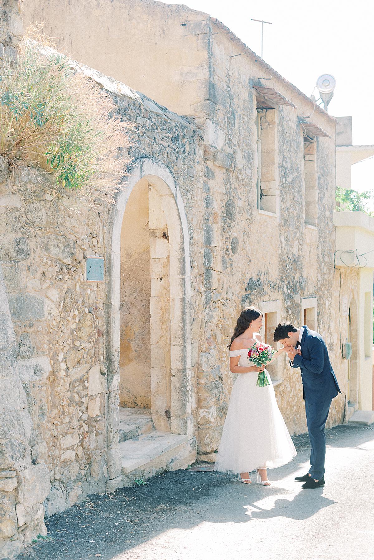 bride and groom portrait session at a wedding in crete as seen on Style Me Pretty
