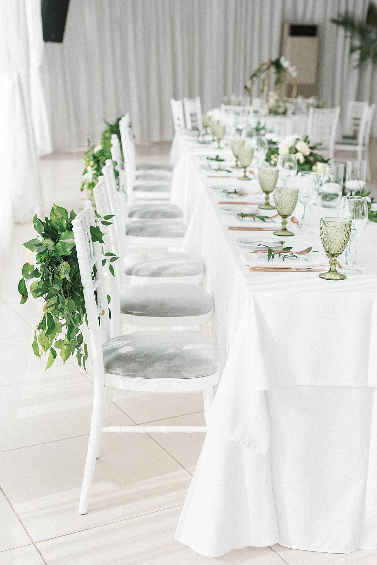 table set up at santorini wedding