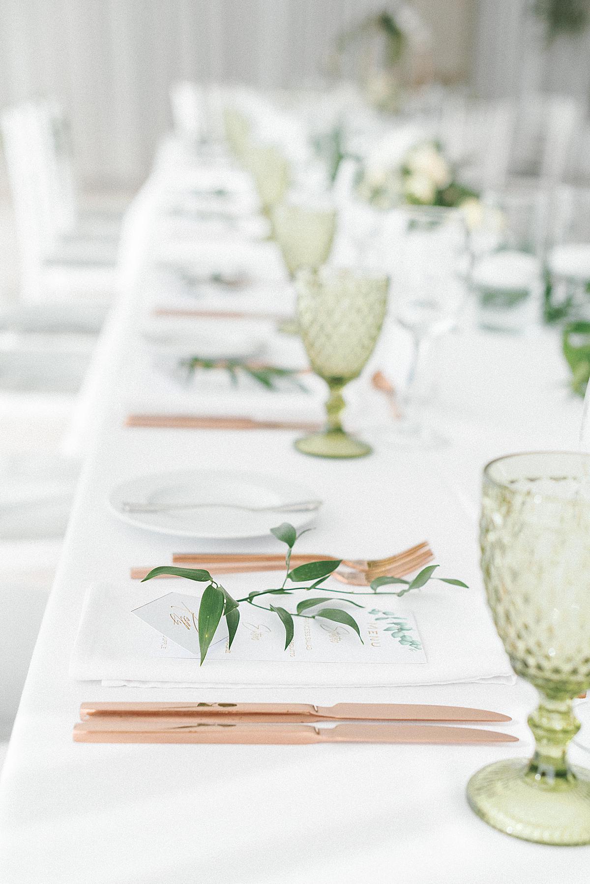 table set up at santorini wedding
