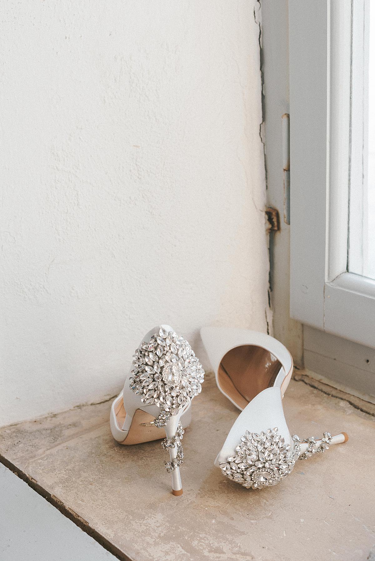 bride's shoes at hydra wedding