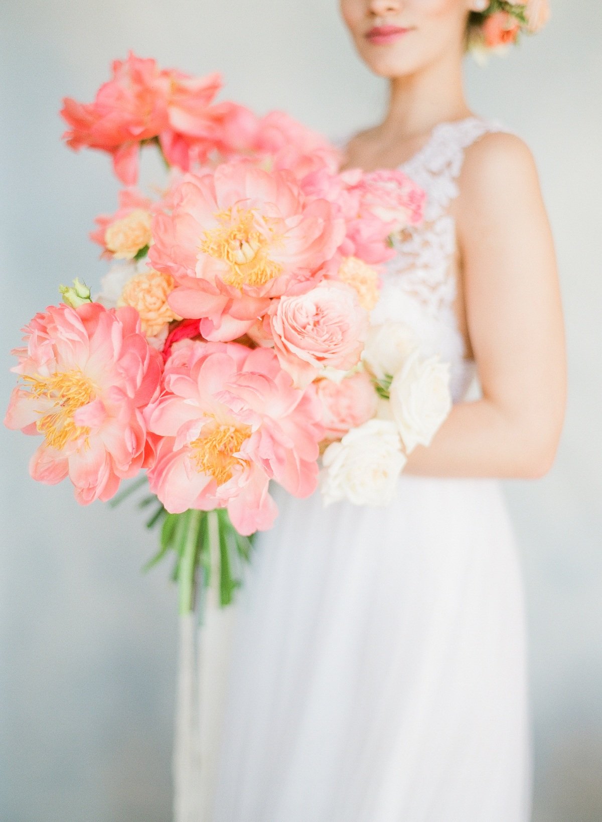 coral peonie wedding bouquet 