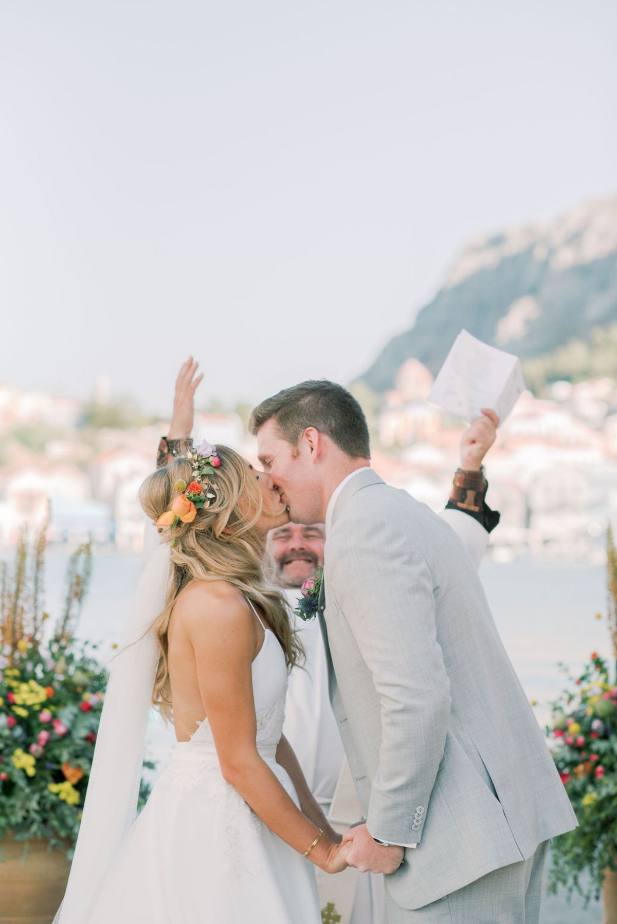 bride and groom kissing at their destination wedding in Kastelorizo