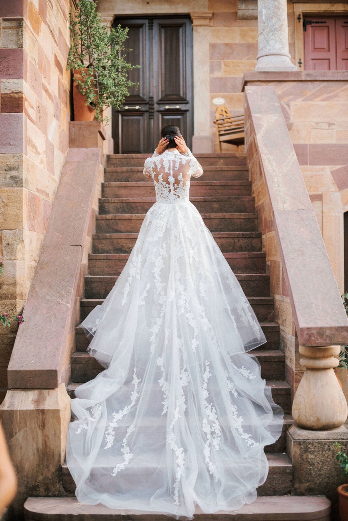 luxurious wedding dress with lace - Destination Wedding in Greece - wedding photographer in Chios